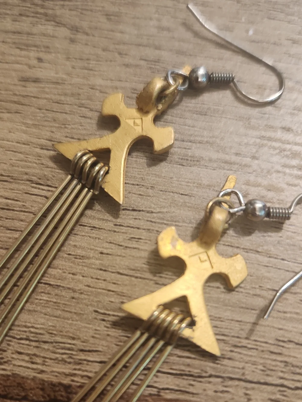 Gold Tone Vintage Key & Heart Drop Earrings And Gold Tone Dangles